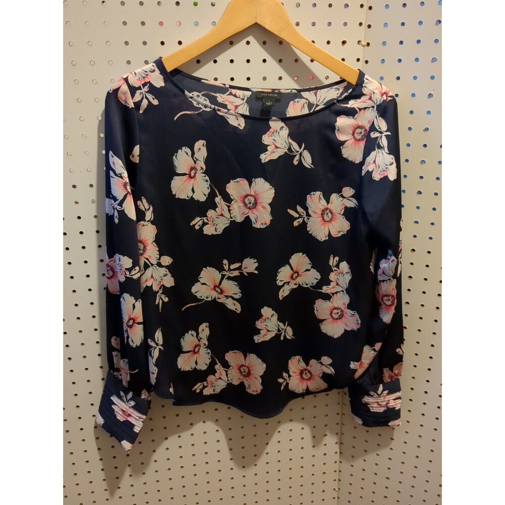Ann Taylor Floral Blouse Long Sleeve Small Pink